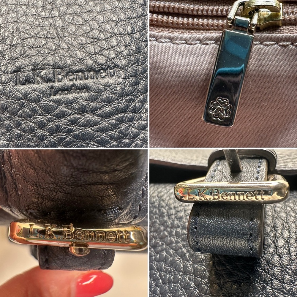 L.K. Bennett “Emma” Navy Pebbled Leather Satchel Bag | Classic British Style - Picture 9 of 11